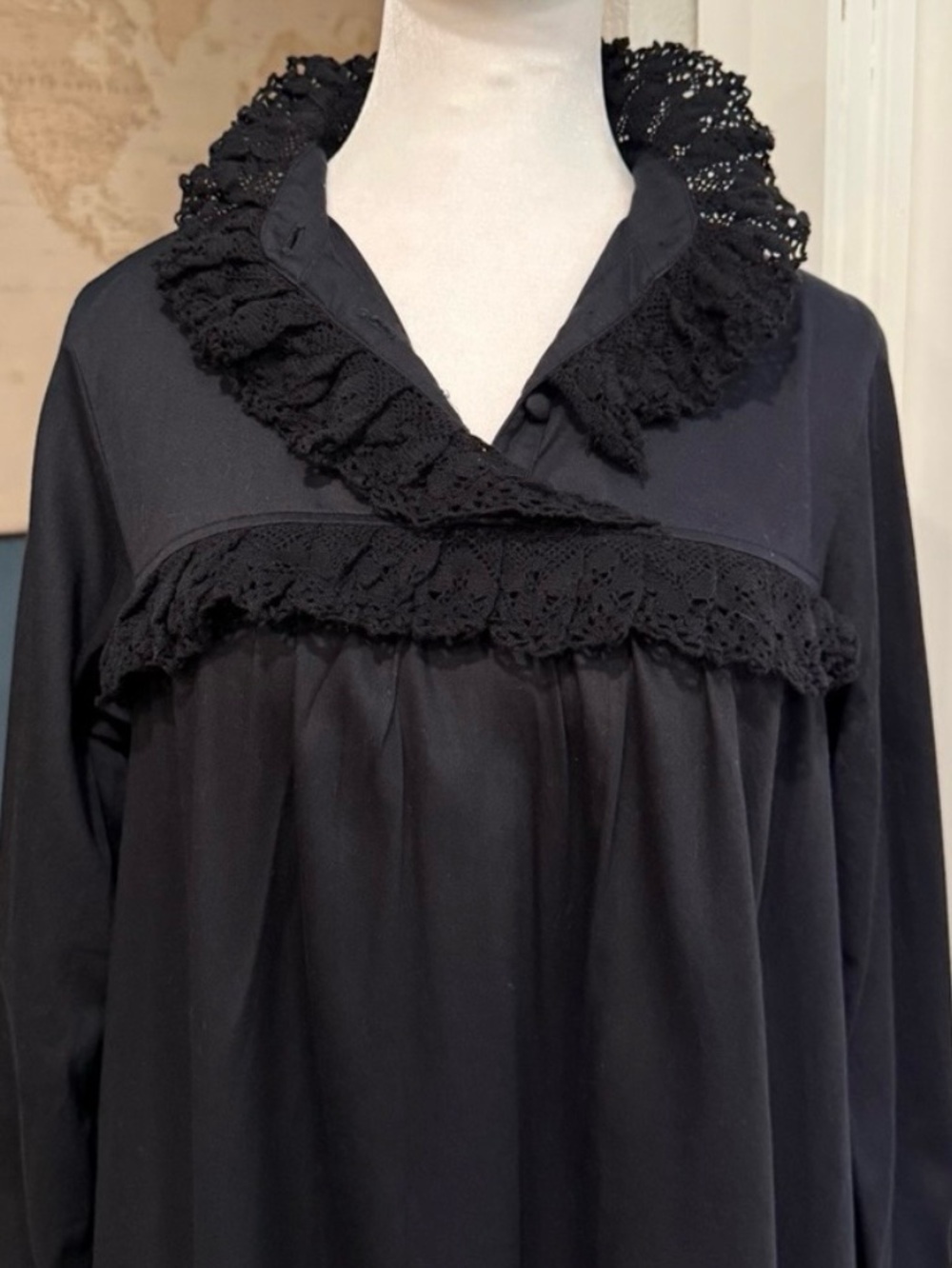 Madde Vintage Nightwear Black Lace Ruffle Maxi Nightgown Dress Size 38 M 6